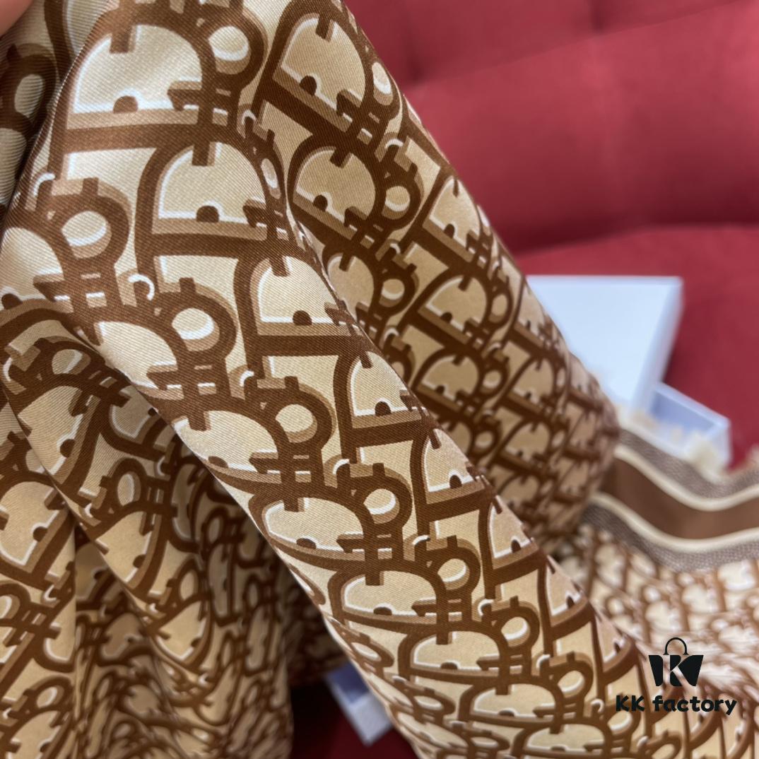 6931a8fdccd8ab3d7af9d63d Brown Dior Classic Signature Monogram Shawl with Small Tassels, Timeless and Versatile Square Scarf, 100% Twill Silk Satin, 90*90 cm