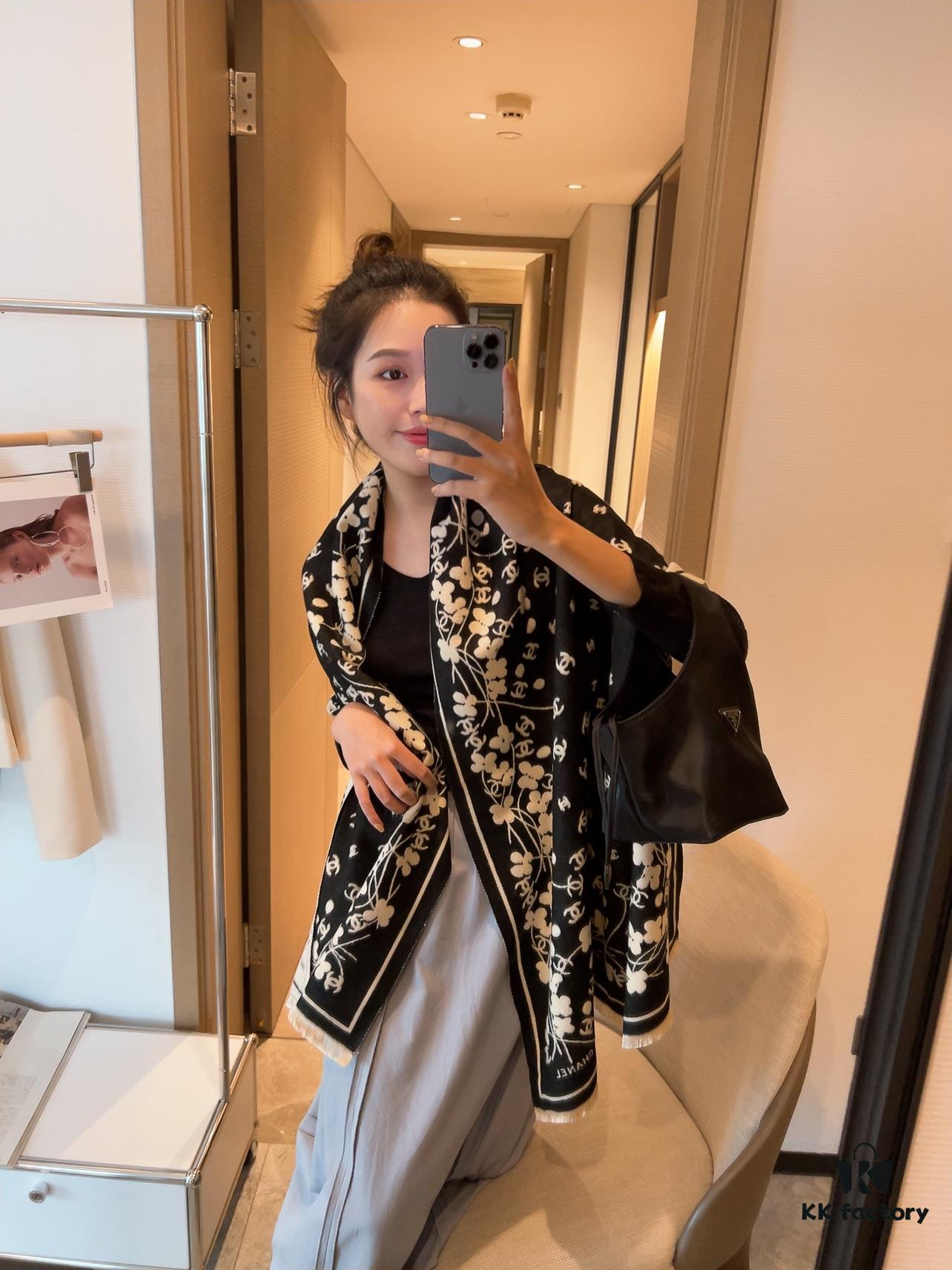 6931a906ccd8ab3d7af9d6c5 Luxury Premium Cashmere Scarf - Chanel Style Tiny Floral Print, 100% Pure Cashmere, Albas Pure Goat Wool, 32S Yarn, Ultra Soft & Lightweight, High-End Ring Velvet Texture