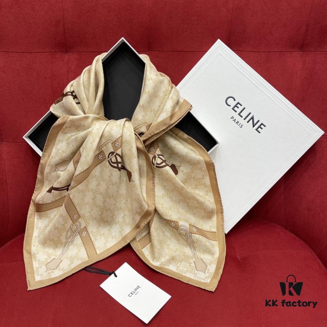 6931a90eccd8ab3d7af9d746 CELINE Vintage-inspired Triumphal Arch Pattern Square Scarf with Belt Buckle Detail, Classic and Elegant, 100% Mulberry Silk, 90*90CM