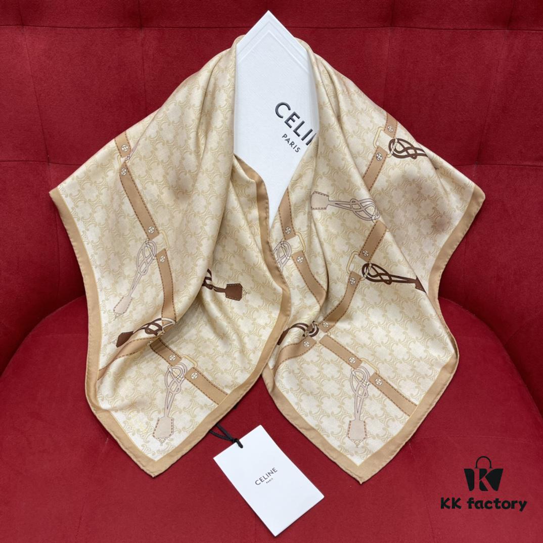 6931a90eccd8ab3d7af9d747 CELINE Vintage-inspired Triumphal Arch Pattern Square Scarf with Belt Buckle Detail, Classic and Elegant, 100% Mulberry Silk, 90*90CM