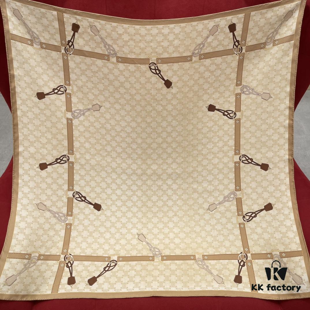 6931a90eccd8ab3d7af9d748 CELINE Vintage-inspired Triumphal Arch Pattern Square Scarf with Belt Buckle Detail, Classic and Elegant, 100% Mulberry Silk, 90*90CM