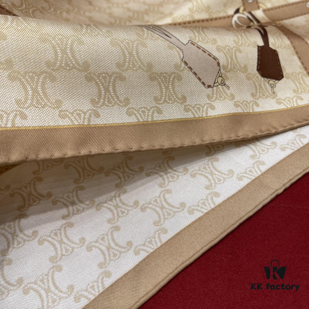 6931a90eccd8ab3d7af9d749 CELINE Vintage-inspired Triumphal Arch Pattern Square Scarf with Belt Buckle Detail, Classic and Elegant, 100% Mulberry Silk, 90*90CM