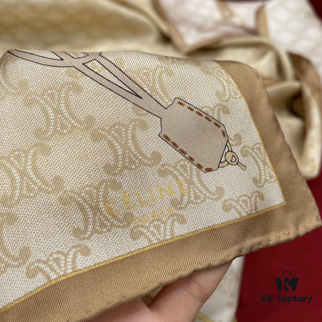 6931a90eccd8ab3d7af9d74a CELINE Vintage-inspired Triumphal Arch Pattern Square Scarf with Belt Buckle Detail, Classic and Elegant, 100% Mulberry Silk, 90*90CM