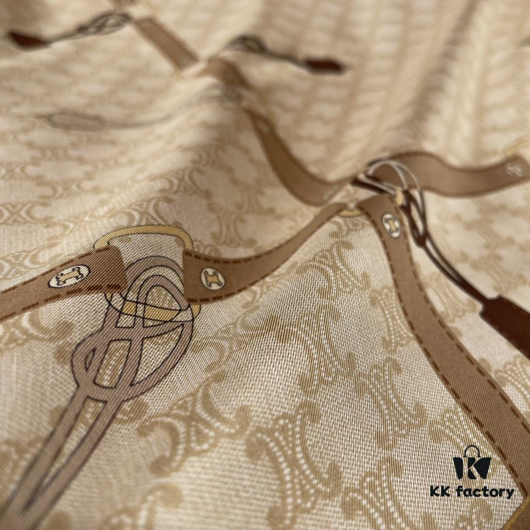 6931a90eccd8ab3d7af9d74b CELINE Vintage-inspired Triumphal Arch Pattern Square Scarf with Belt Buckle Detail, Classic and Elegant, 100% Mulberry Silk, 90*90CM