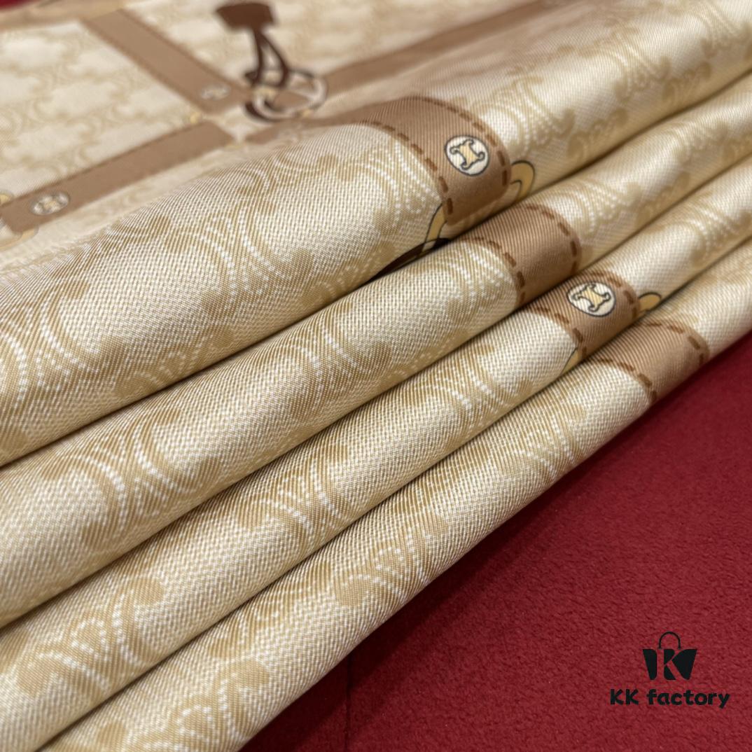 6931a90eccd8ab3d7af9d74c CELINE Vintage-inspired Triumphal Arch Pattern Square Scarf with Belt Buckle Detail, Classic and Elegant, 100% Mulberry Silk, 90*90CM