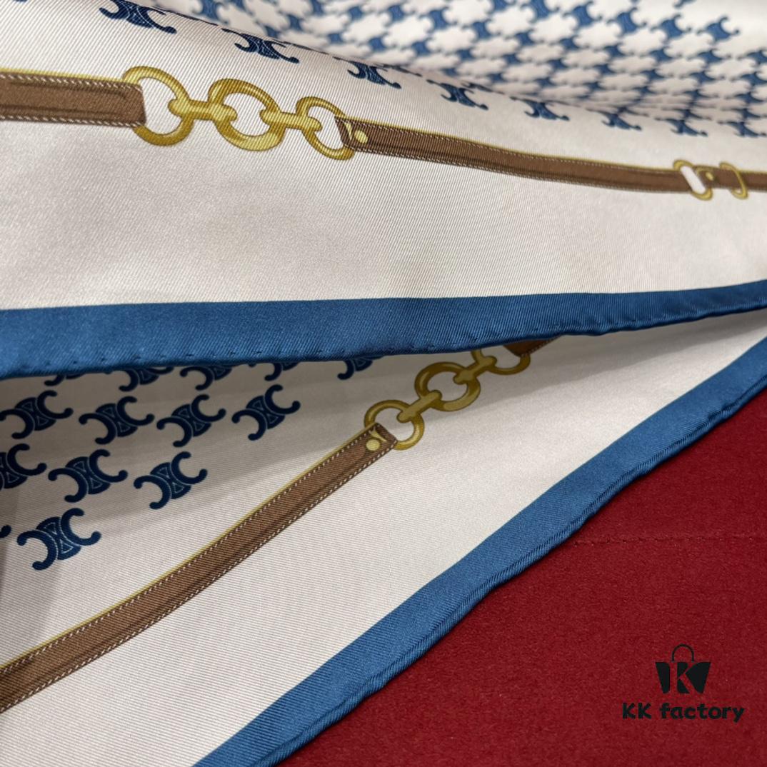CELINE Iconic Arch and Chain Elements, Fresh and Vibrant - 90x90cm 100% Mulberry Silk