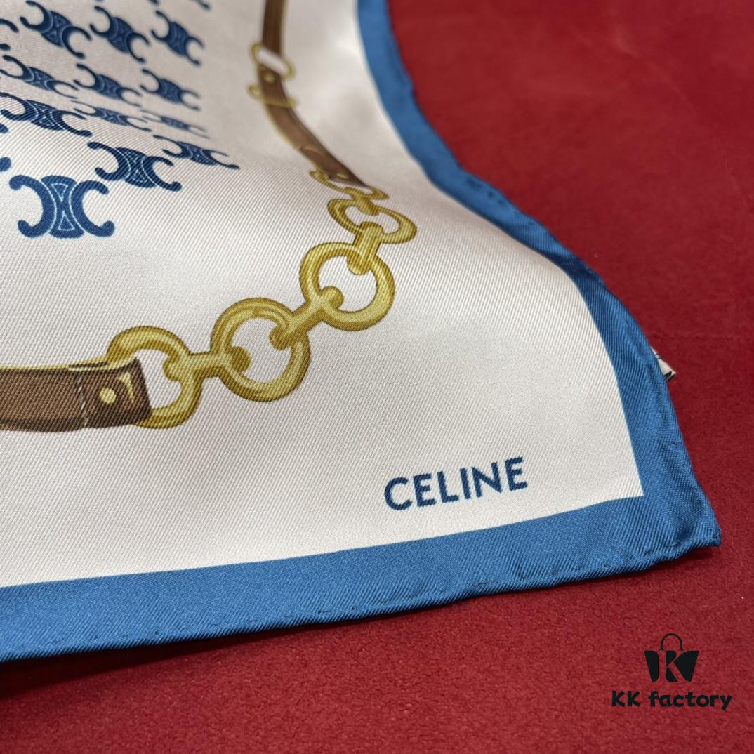 CELINE Iconic Arch and Chain Elements, Fresh and Vibrant - 90x90cm 100% Mulberry Silk