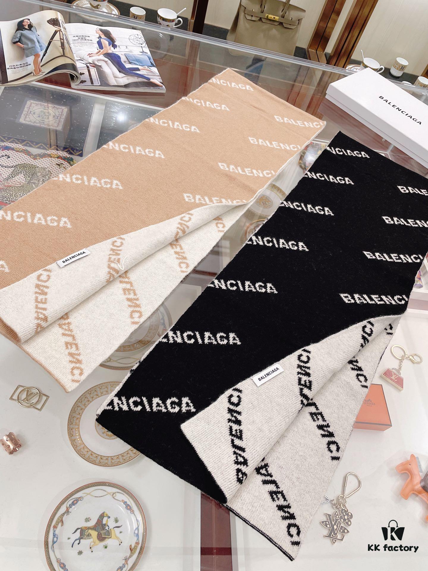 6931a913ccd8ab3d7af9d7a3 Authentic Balenciaga OEM Cashmere Knit Scarf, Black and White Reversible Double-Sided Jacquard Design, 185*38 cm