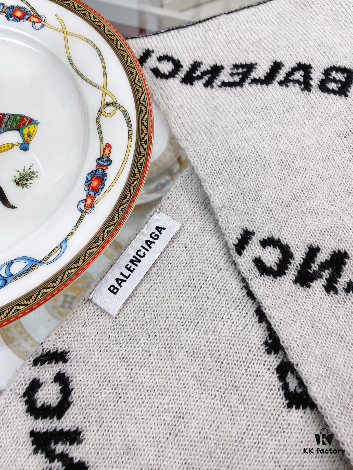 6931a914ccd8ab3d7af9d7a6 Authentic Balenciaga OEM Cashmere Knit Scarf, Black and White Reversible Double-Sided Jacquard Design, 185*38 cm