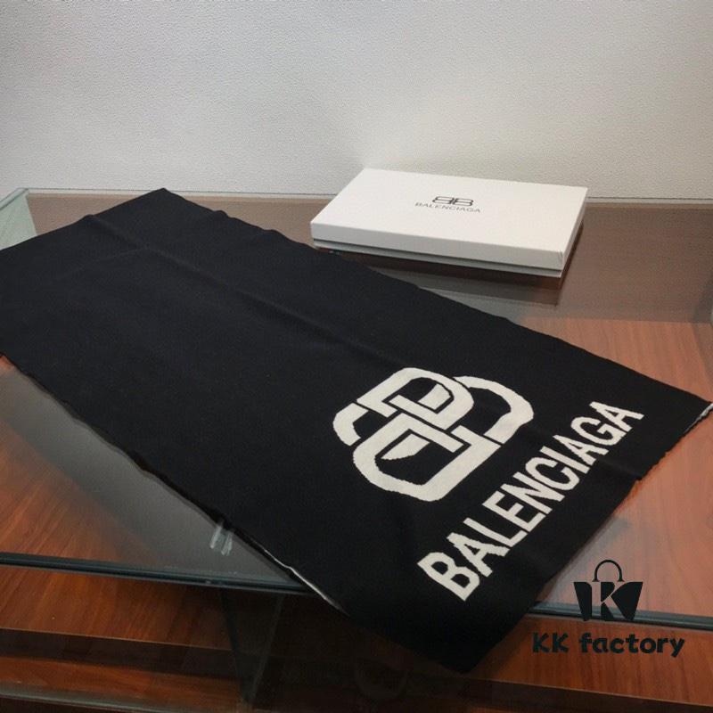 6931a91cccd8ab3d7af9d832 Balenciaga 100% Cashmere Scarf, 2020 Fall/Winter New Arrival, Black and White Color Block, Elegant Logo Jacquard, Soft and Skin-Friendly, Long Scarf 45*180cm, Solid Color (Retail Style)