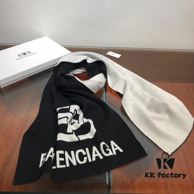6931a91cccd8ab3d7af9d834 Balenciaga 100% Cashmere Scarf, 2020 Fall/Winter New Arrival, Black and White Color Block, Elegant Logo Jacquard, Soft and Skin-Friendly, Long Scarf 45*180cm, Solid Color (Retail Style)