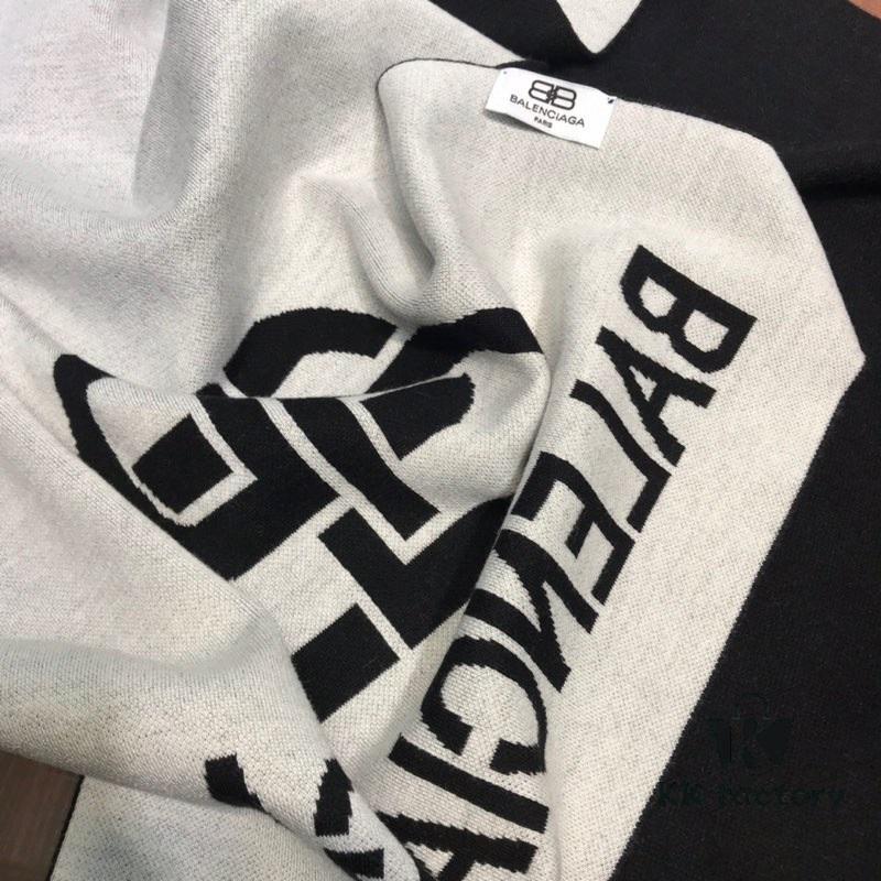 6931a91cccd8ab3d7af9d835 Balenciaga 100% Cashmere Scarf, 2020 Fall/Winter New Arrival, Black and White Color Block, Elegant Logo Jacquard, Soft and Skin-Friendly, Long Scarf 45*180cm, Solid Color (Retail Style)