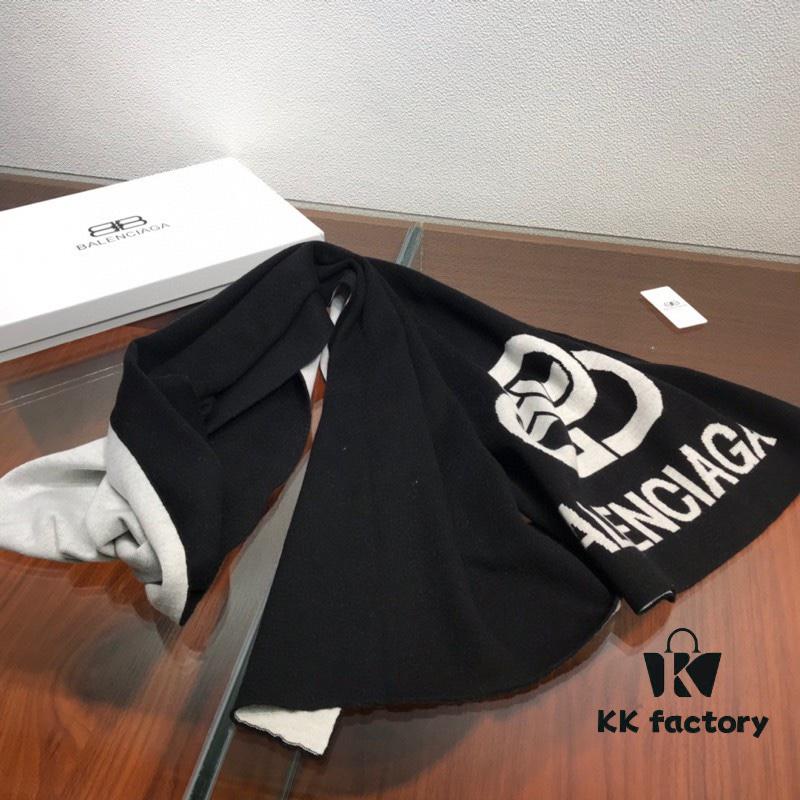 6931a91cccd8ab3d7af9d836 Balenciaga 100% Cashmere Scarf, 2020 Fall/Winter New Arrival, Black and White Color Block, Elegant Logo Jacquard, Soft and Skin-Friendly, Long Scarf 45*180cm, Solid Color (Retail Style)