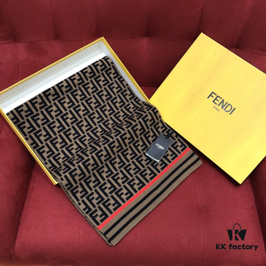 6931a91fccd8ab3d7af9d858 In-Stock Now - Fendi Latest Style FF Collection Small Logo Scarf with Orange Accent 66% Wool 29% Cashmere 190cm*35cm