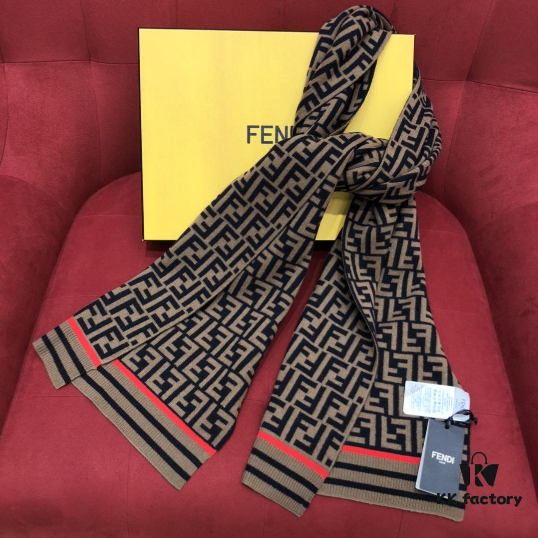 6931a91fccd8ab3d7af9d859 In-Stock Now - Fendi Latest Style FF Collection Small Logo Scarf with Orange Accent 66% Wool 29% Cashmere 190cm*35cm
