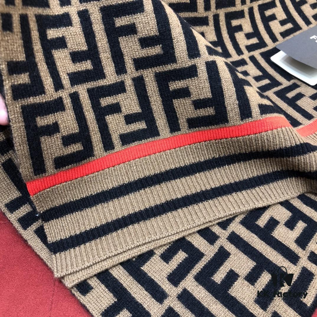 6931a91fccd8ab3d7af9d85b In-Stock Now - Fendi Latest Style FF Collection Small Logo Scarf with Orange Accent 66% Wool 29% Cashmere 190cm*35cm