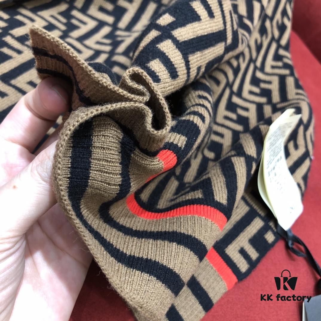 6931a91fccd8ab3d7af9d85f In-Stock Now - Fendi Latest Style FF Collection Small Logo Scarf with Orange Accent 66% Wool 29% Cashmere 190cm*35cm