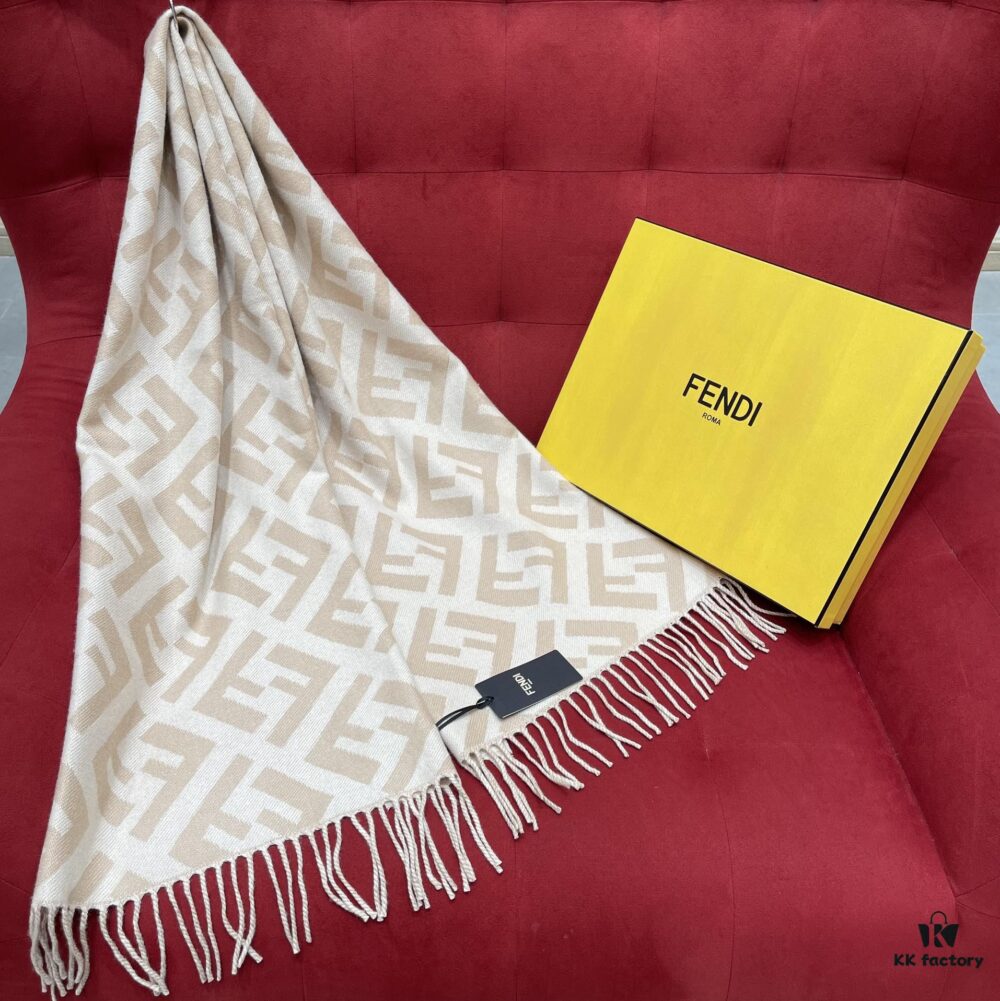 6931a927ccd8ab3d7af9d8d4 New Color Fendi Large Fringe Logo Double-Sided Cashmere Scarf FF Monogram in Perfect Autumn-Winter Hue