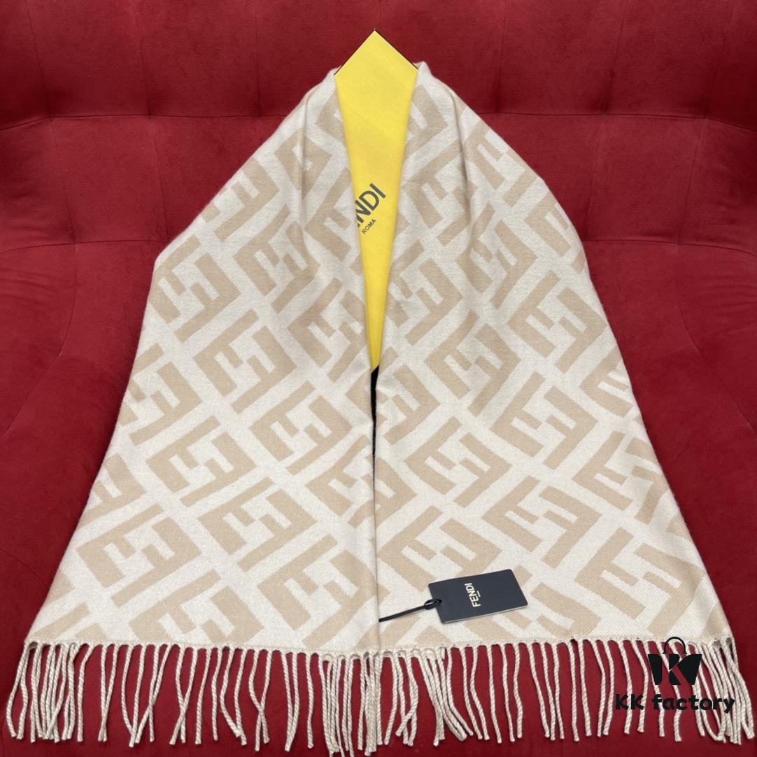 6931a927ccd8ab3d7af9d8d5 New Color Fendi Large Fringe Logo Double-Sided Cashmere Scarf FF Monogram in Perfect Autumn-Winter Hue