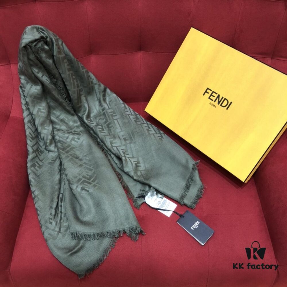 6931a927ccd8ab3d7af9d8dd In Stock FENDI Ultra Soft and Smooth Green Shawl/Scarf, Dual-Sided Wear, 140*140cm, 30% Silk 70% Wool, Embossed FF Pattern