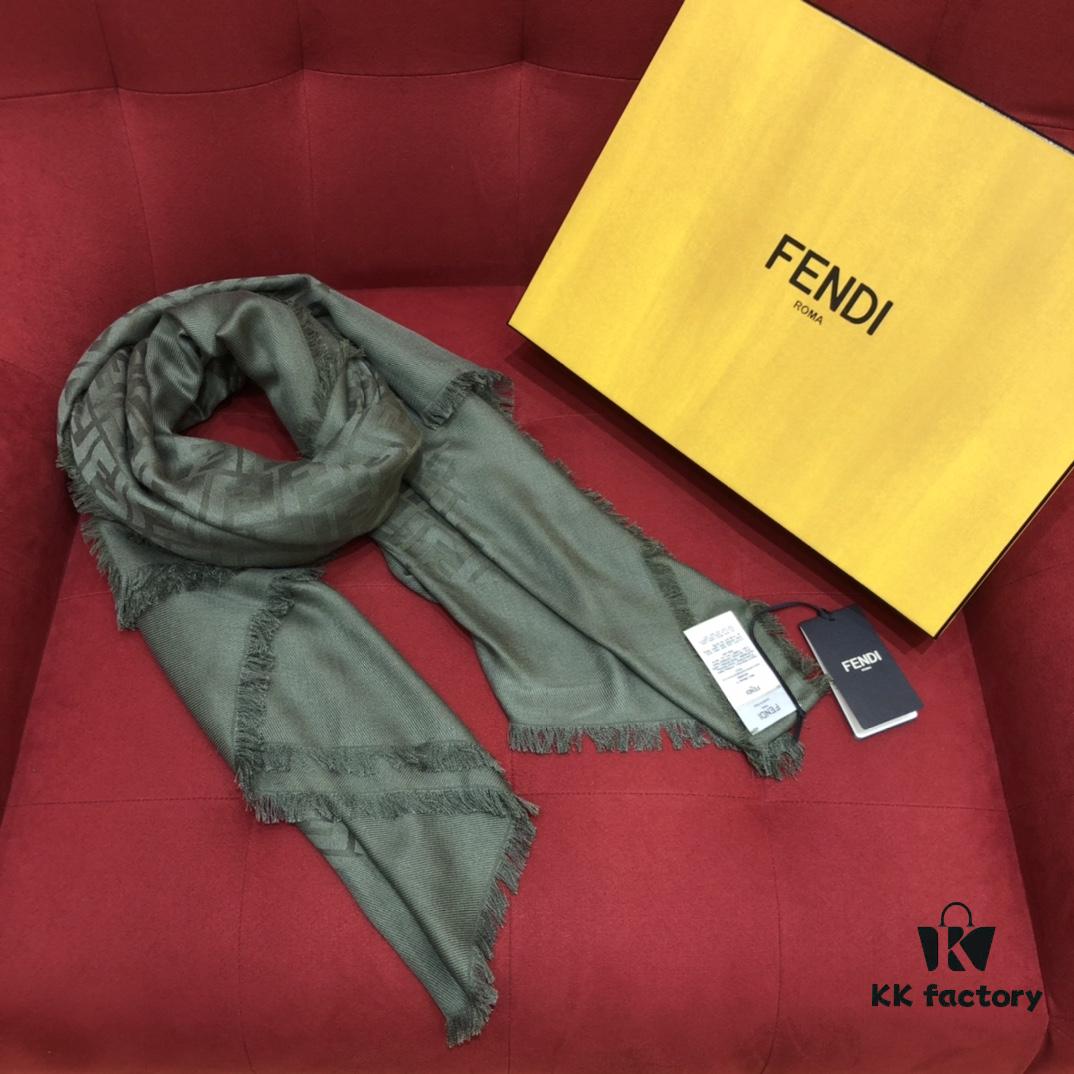 6931a927ccd8ab3d7af9d8de In Stock FENDI Ultra Soft and Smooth Green Shawl/Scarf, Dual-Sided Wear, 140*140cm, 30% Silk 70% Wool, Embossed FF Pattern