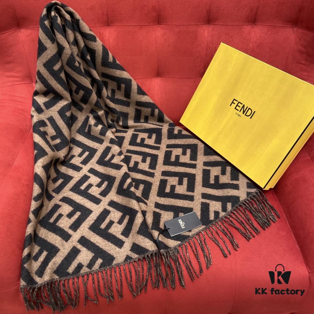 6931a928ccd8ab3d7af9d8ef Fendi Large Fringe Logo Double-Sided Cashmere Scarf, FF Monogram in Perfect Autumn-Winter Hue