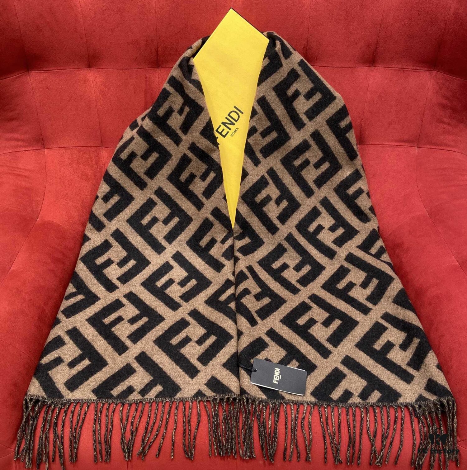 6931a929ccd8ab3d7af9d8f1 Fendi Large Fringe Logo Double-Sided Cashmere Scarf, FF Monogram in Perfect Autumn-Winter Hue