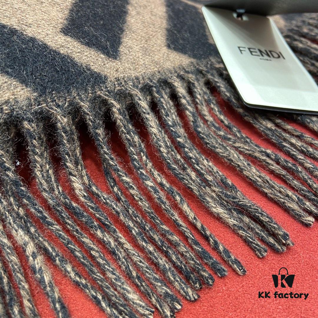 6931a929ccd8ab3d7af9d8f3 Fendi Large Fringe Logo Double-Sided Cashmere Scarf, FF Monogram in Perfect Autumn-Winter Hue