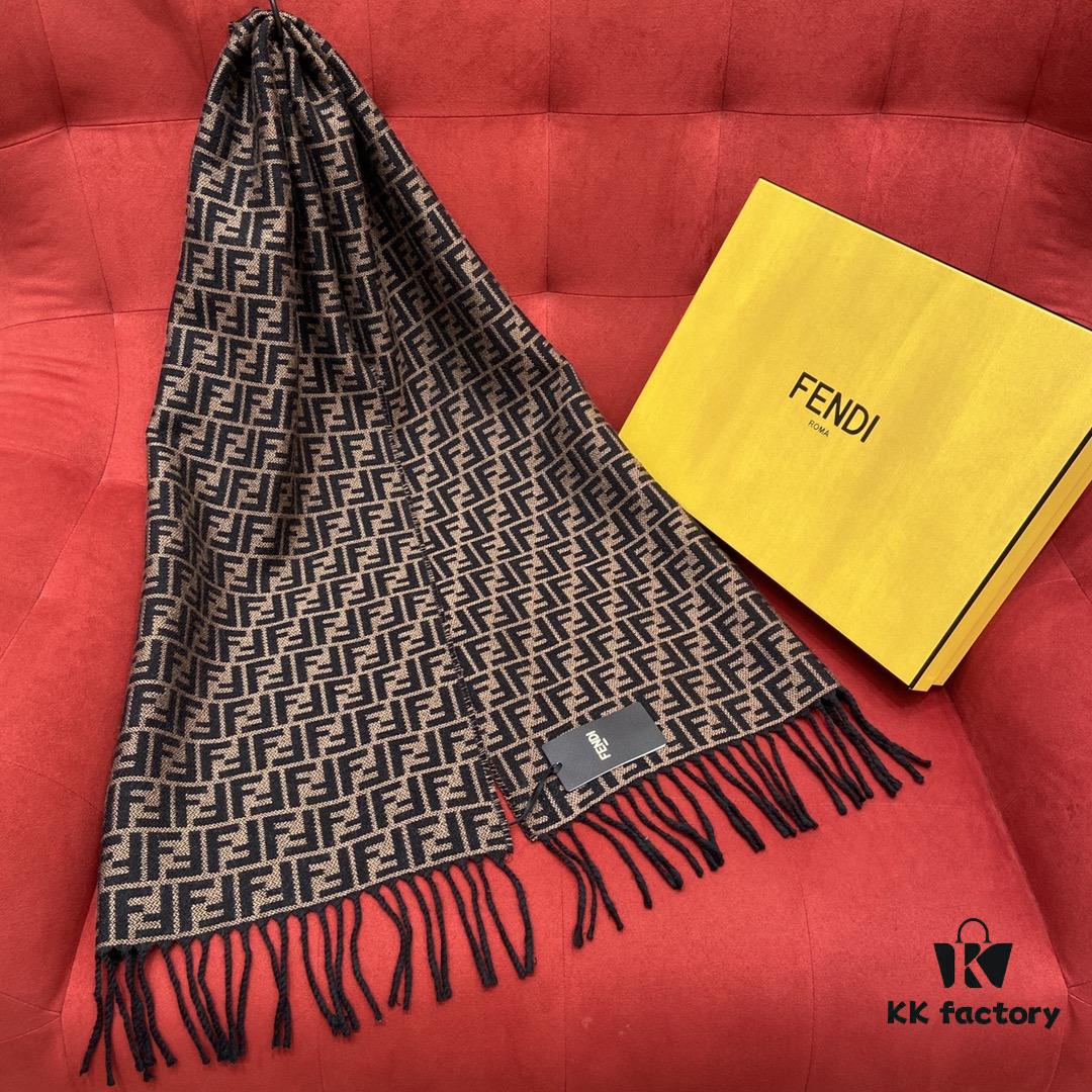 FENDI 100% Cashmere Scarf with Small FF Pattern – Elegant and Luxurious Winter Essential
