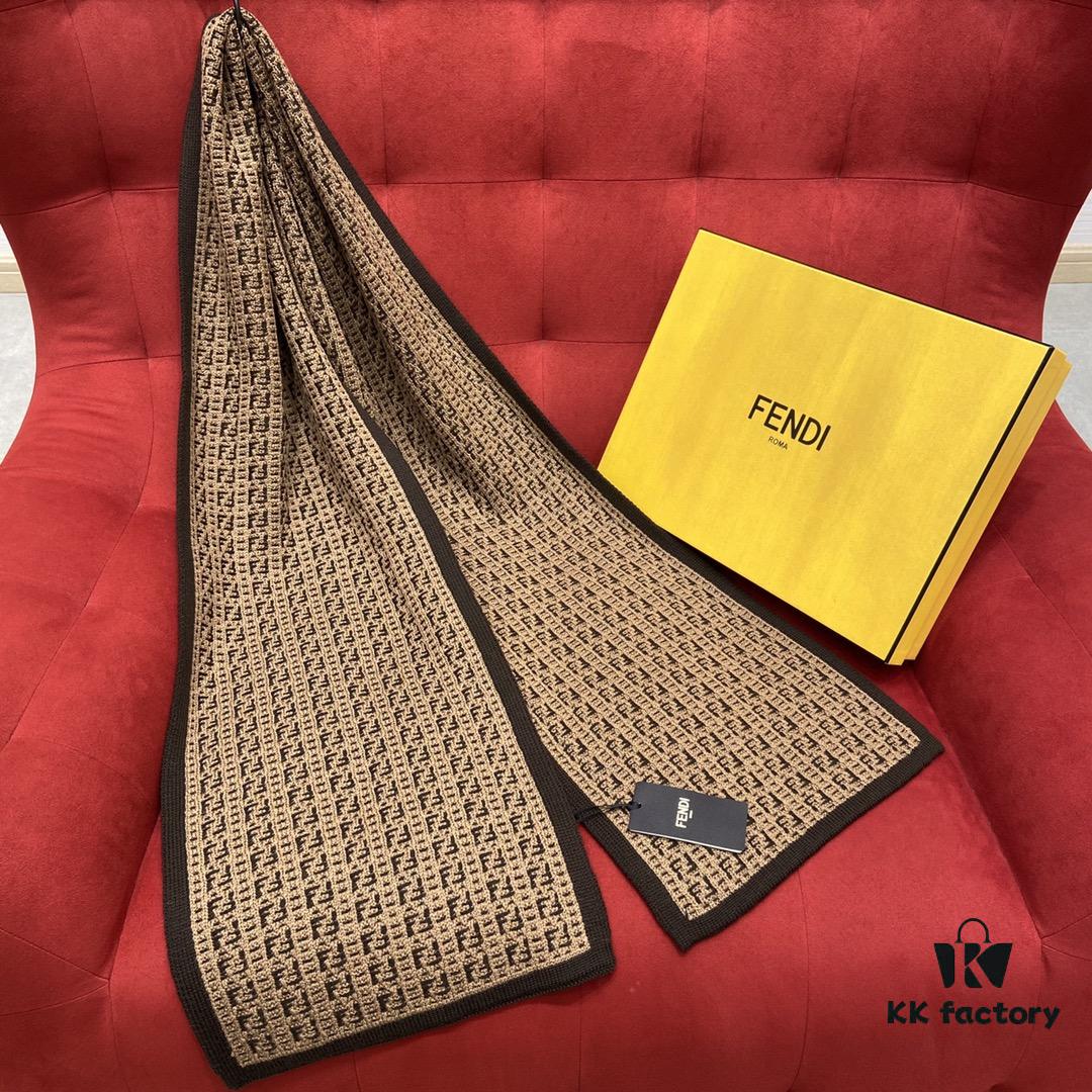 6931a92bccd8ab3d7af9d91c Brown FENDI Woven Wool Scarf 🧣 Timeless FF Monogram Pattern, Soft and Luxurious 100% Pure Wool Fabric, 30*180cm