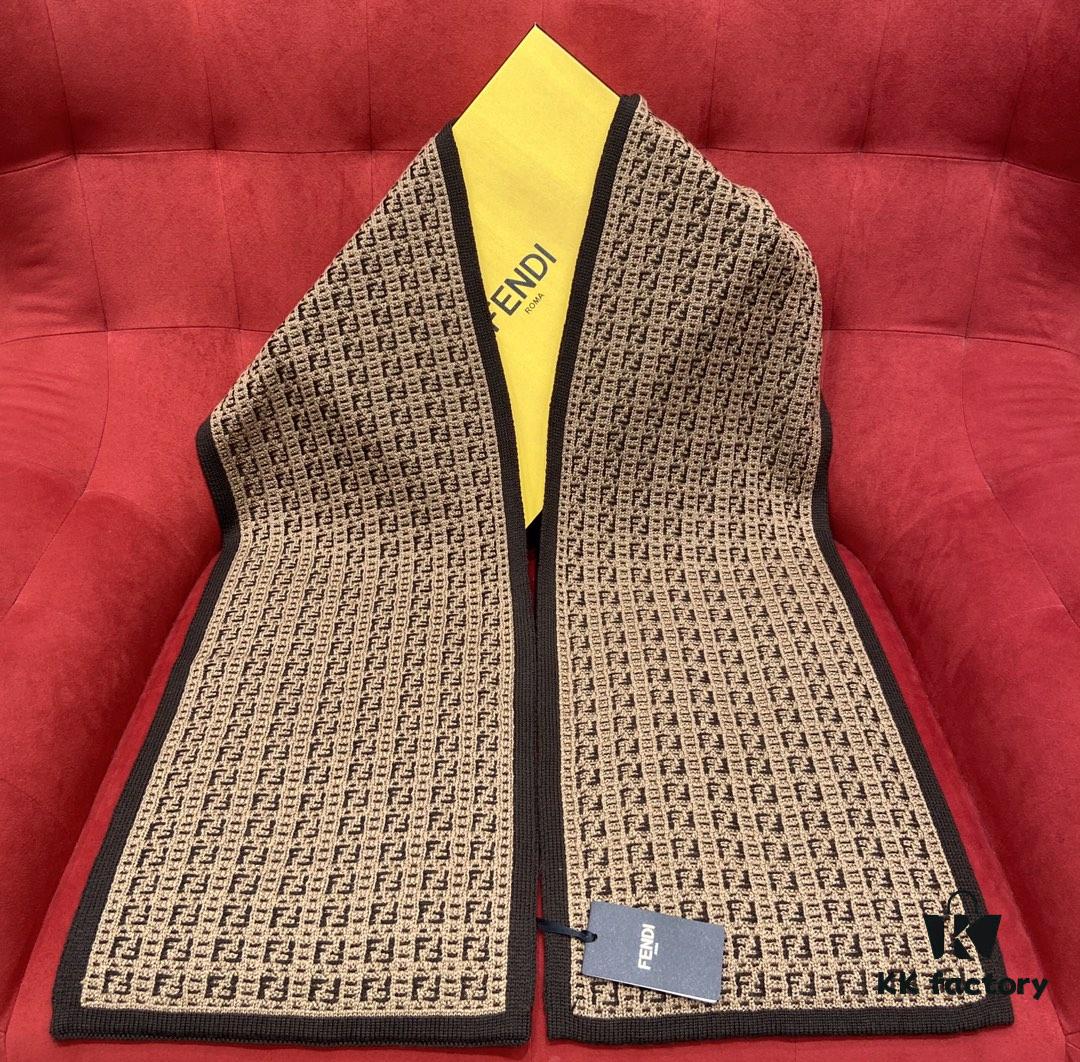 6931a92cccd8ab3d7af9d924 Brown FENDI Woven Wool Scarf 🧣 Timeless FF Monogram Pattern, Soft and Luxurious 100% Pure Wool Fabric, 30*180cm