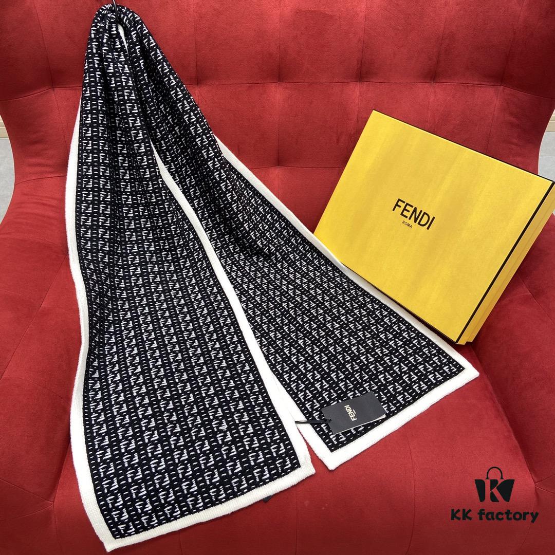 6931a92cccd8ab3d7af9d925 Black FENDI Woven Wool Scarf 🧣 Timeless FF Monogram Pattern, Soft and Luxurious 100% Pure Wool Fabric, 30*180cm