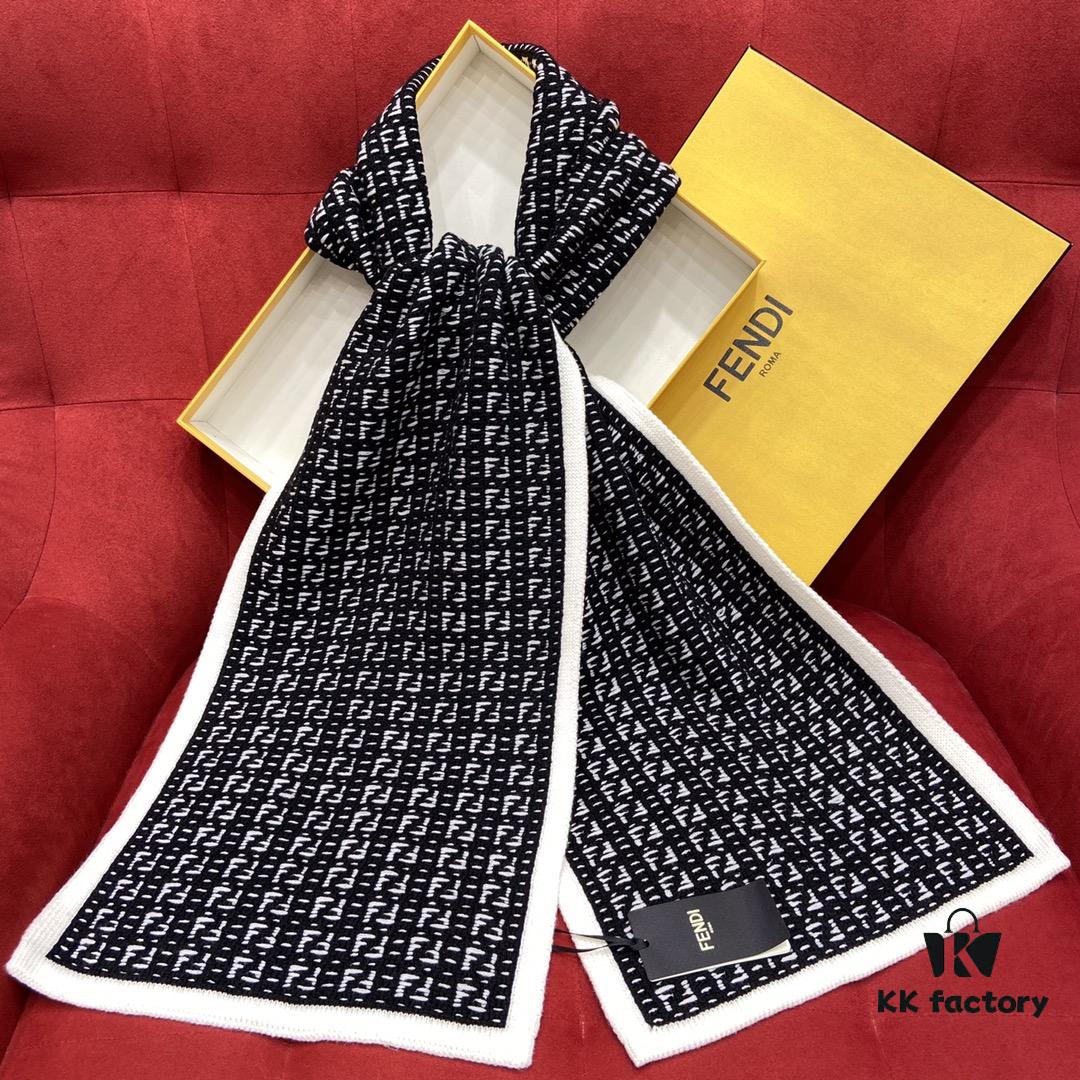 6931a92cccd8ab3d7af9d926 Black FENDI Woven Wool Scarf 🧣 Timeless FF Monogram Pattern, Soft and Luxurious 100% Pure Wool Fabric, 30*180cm
