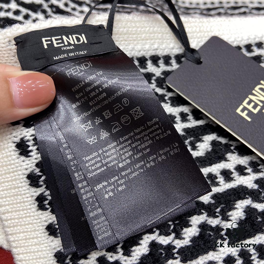 6931a92cccd8ab3d7af9d92c Black FENDI Woven Wool Scarf 🧣 Timeless FF Monogram Pattern, Soft and Luxurious 100% Pure Wool Fabric, 30*180cm