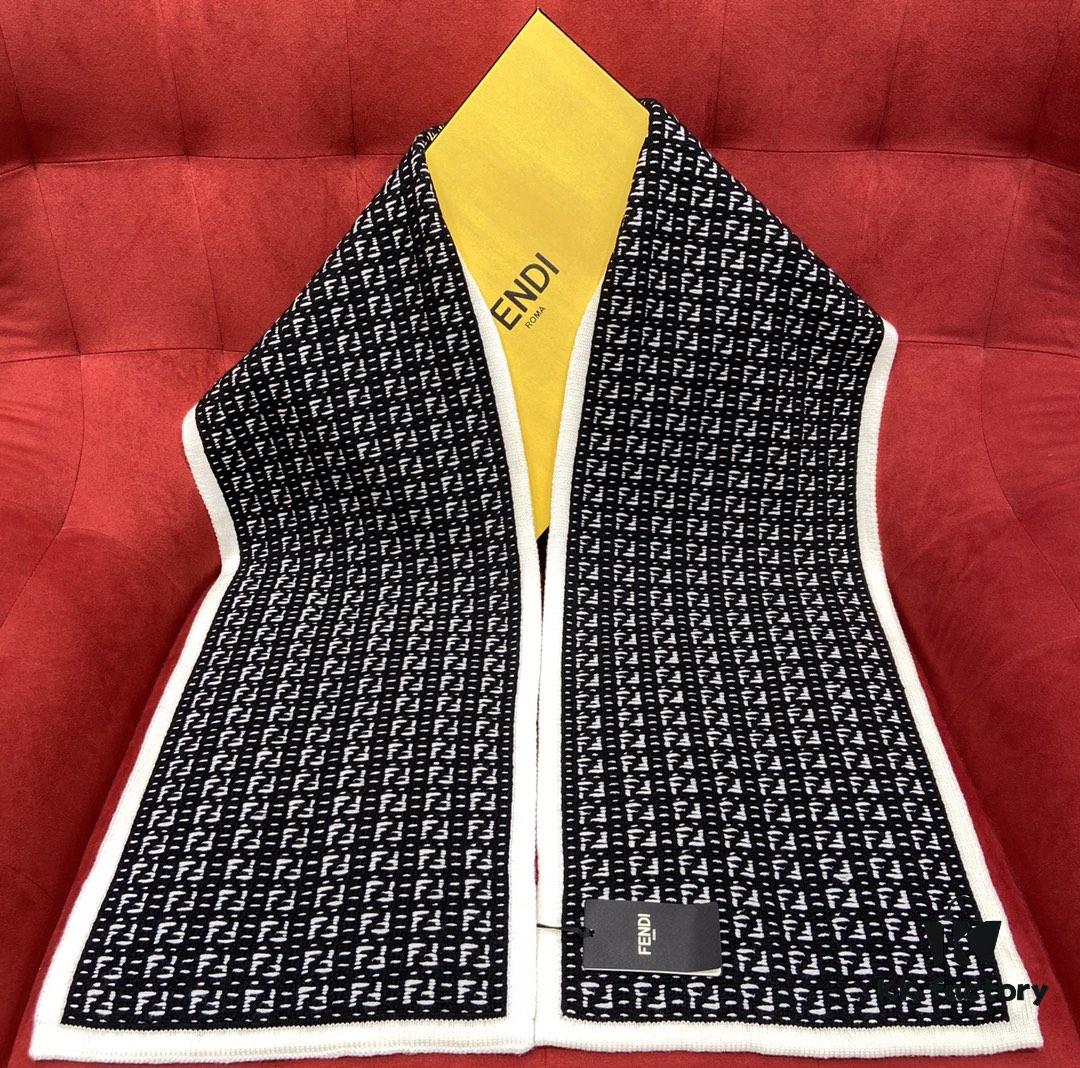6931a92cccd8ab3d7af9d92d Black FENDI Woven Wool Scarf 🧣 Timeless FF Monogram Pattern, Soft and Luxurious 100% Pure Wool Fabric, 30*180cm