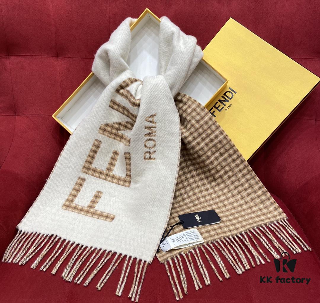6931a92dccd8ab3d7af9d939 FENDI Autumn Winter New Checkered Double-Sided Fringe Scarf – Unisex Wear, Non-Irritating, Soft and Durable, 75% Wool 25% Cashmere, 30*180cm
