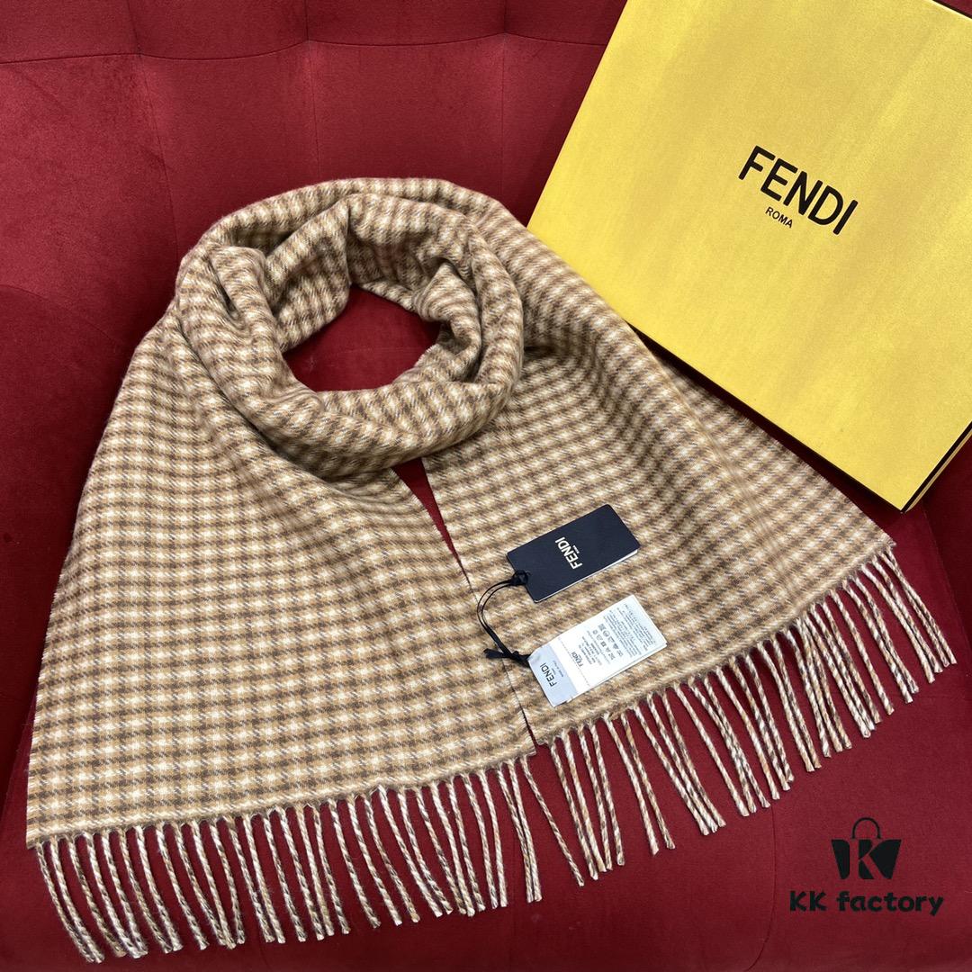 6931a92dccd8ab3d7af9d93a FENDI Autumn Winter New Checkered Double-Sided Fringe Scarf – Unisex Wear, Non-Irritating, Soft and Durable, 75% Wool 25% Cashmere, 30*180cm