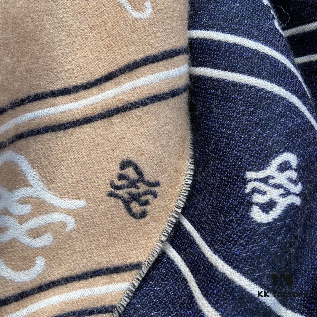 6931a92eccd8ab3d7af9d944 FENDI Double-Sided Novelty Monogram Scarf Shawl - Beige and Navy Blue, 100% Wool, Soft and Warm, 70*180cm