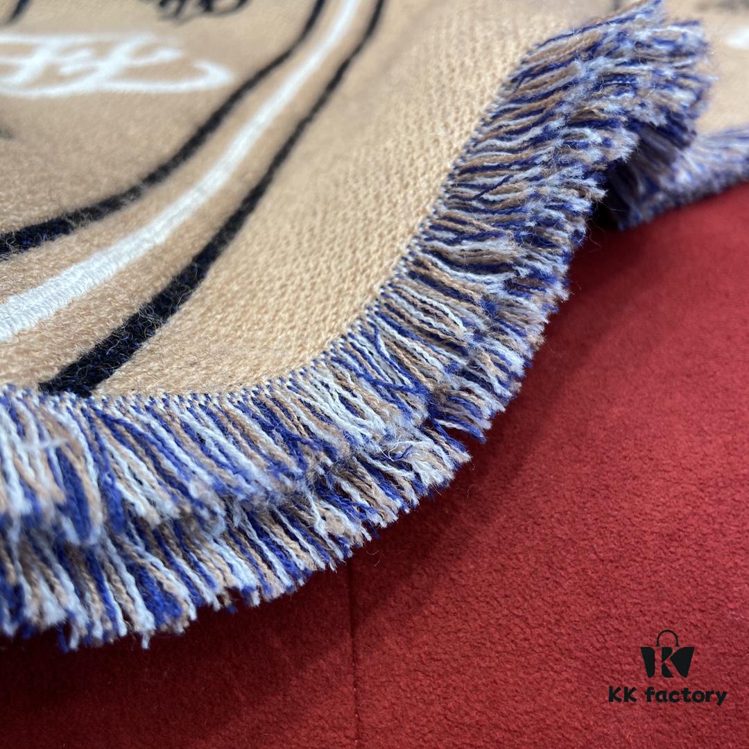 6931a92eccd8ab3d7af9d945 FENDI Double-Sided Novelty Monogram Scarf Shawl - Beige and Navy Blue, 100% Wool, Soft and Warm, 70*180cm