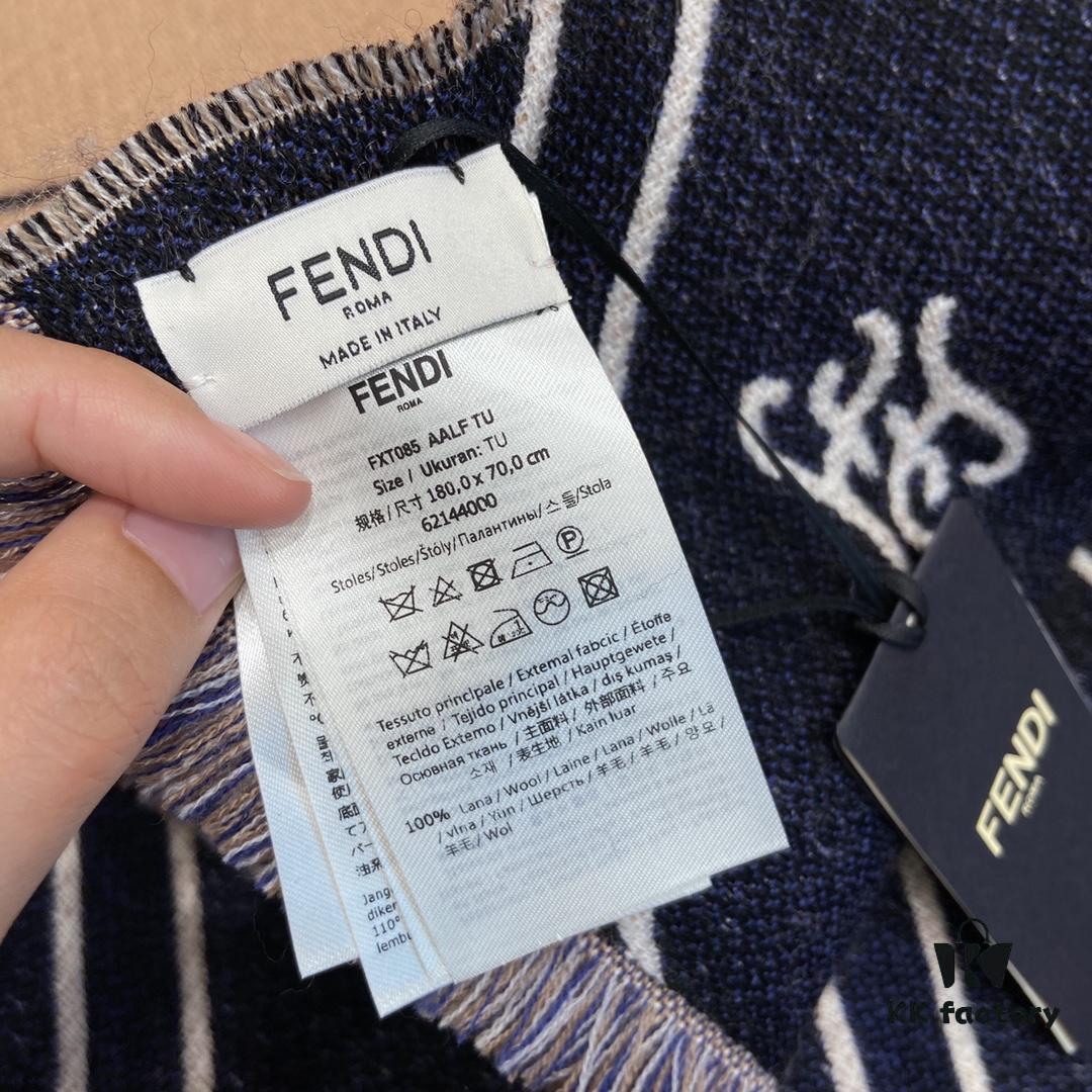6931a92eccd8ab3d7af9d947 FENDI Double-Sided Novelty Monogram Scarf Shawl - Beige and Navy Blue, 100% Wool, Soft and Warm, 70*180cm