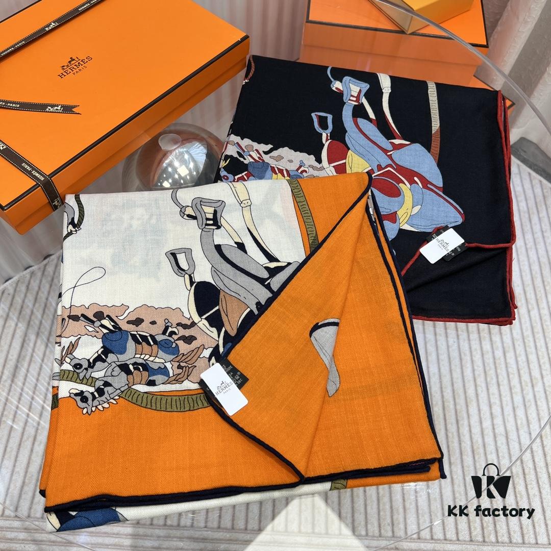 6931a930ccd8ab3d7af9d967 Hermès Classic Beautiful Silk-Wool Square Scarf 140, Hand-Rolled Edges, Premium Herringbone Cashmere Silk Blend