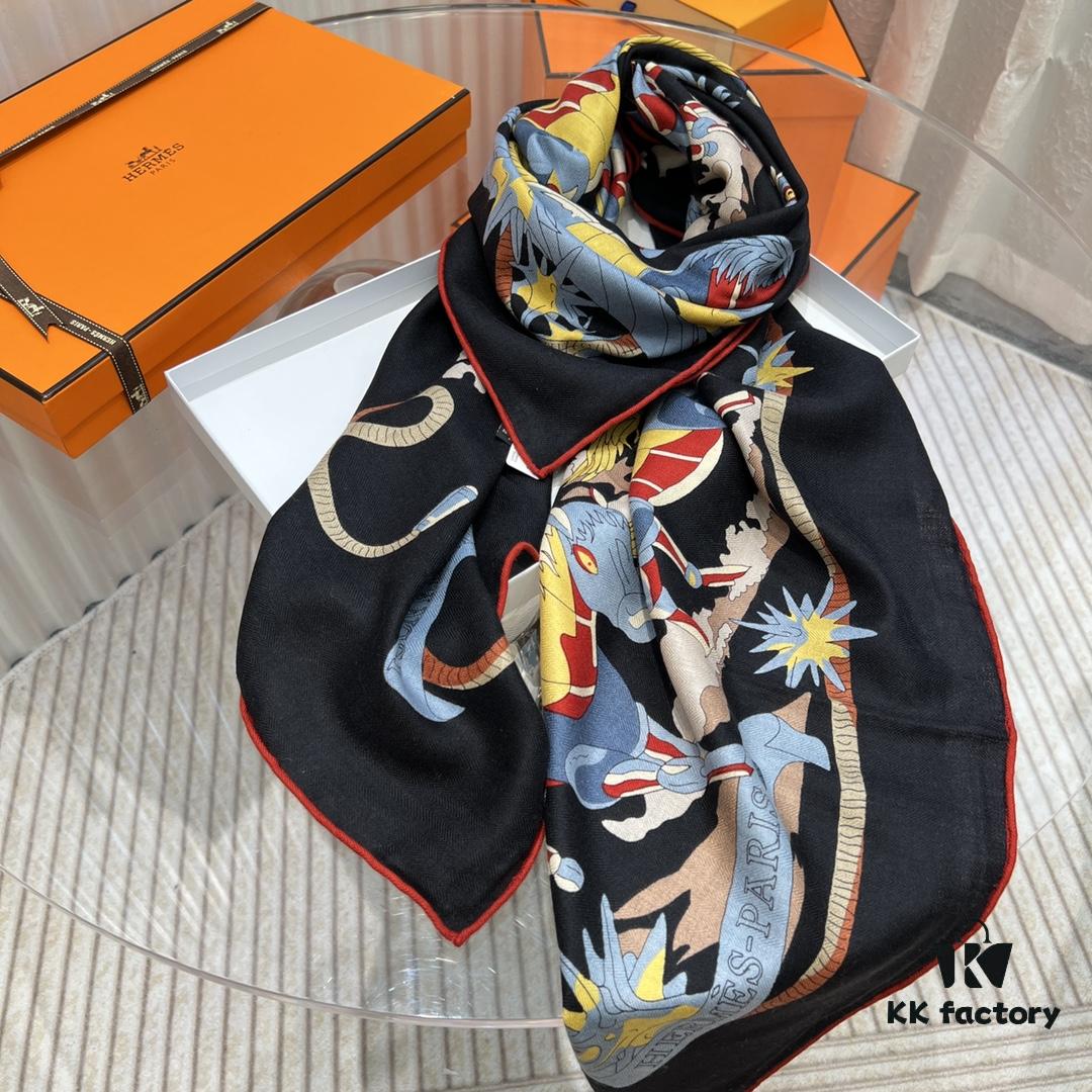 6931a930ccd8ab3d7af9d96a Hermès Classic Beautiful Silk-Wool Square Scarf 140, Hand-Rolled Edges, Premium Herringbone Cashmere Silk Blend