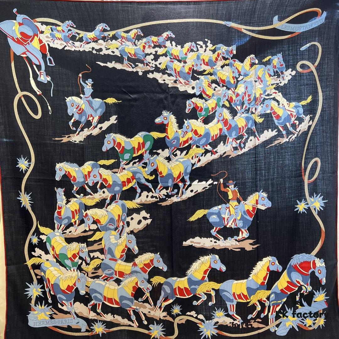 6931a930ccd8ab3d7af9d96c Hermès Classic Beautiful Silk-Wool Square Scarf 140, Hand-Rolled Edges, Premium Herringbone Cashmere Silk Blend