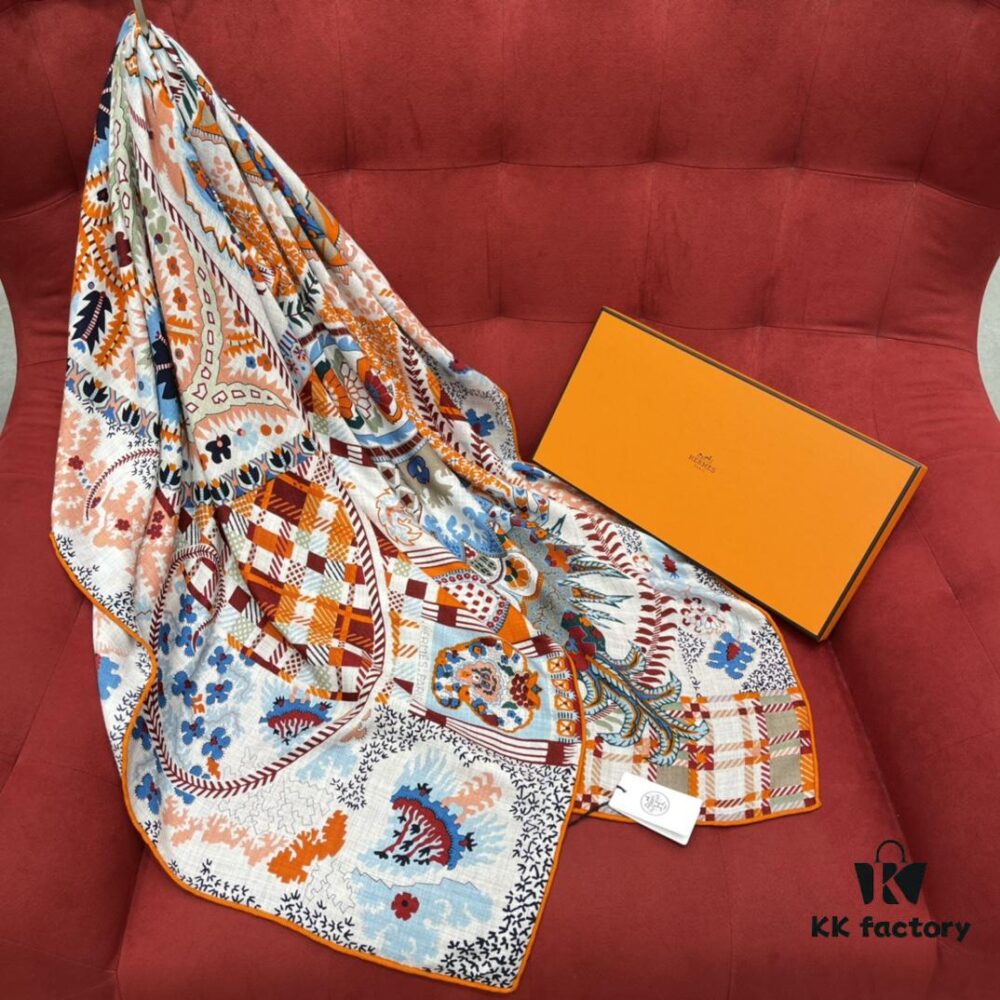 6931a930ccd8ab3d7af9d96d Hermes 100% Silk Cashmere Paisley Floral Scarf, 140x140cm