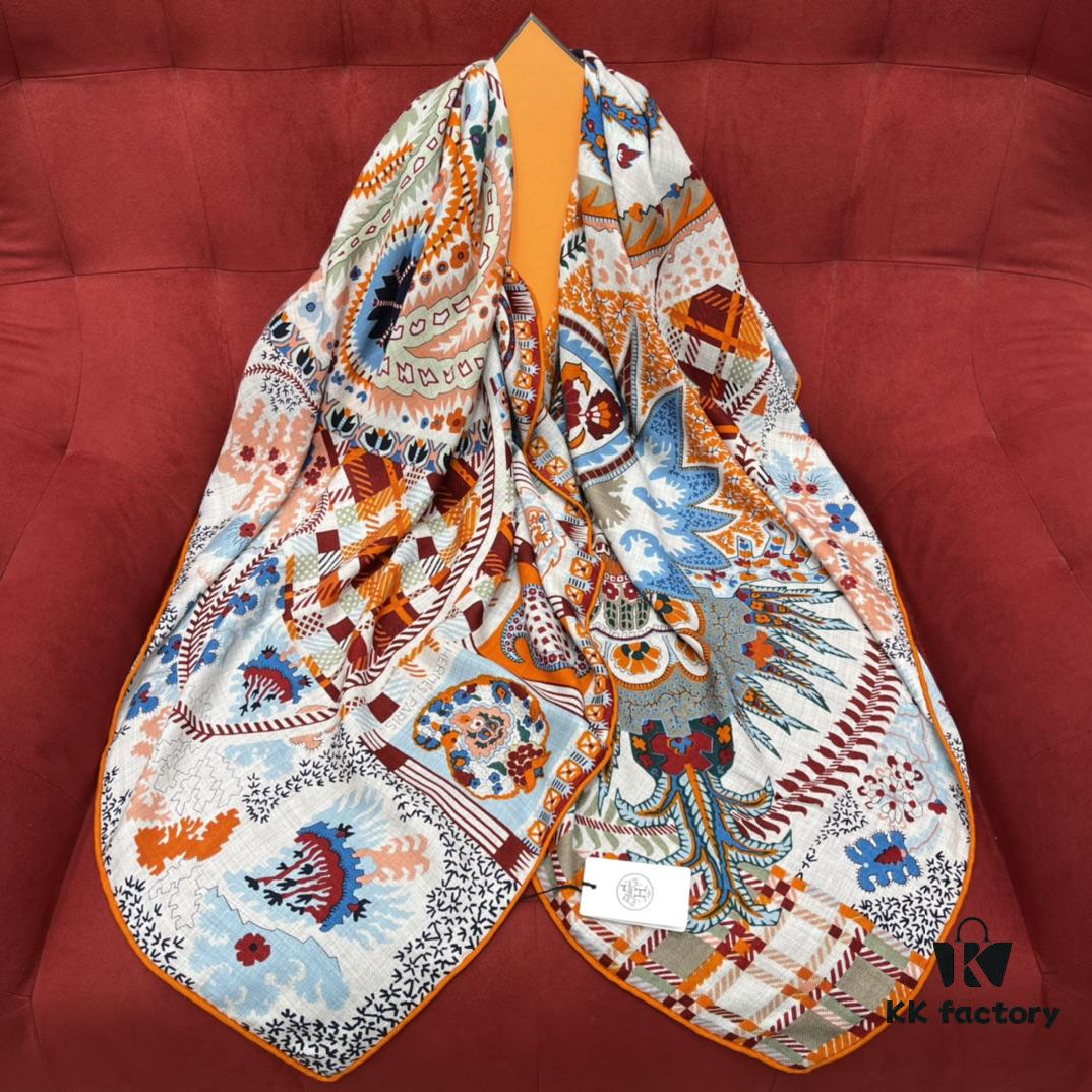 6931a930ccd8ab3d7af9d96e Hermes 100% Silk Cashmere Paisley Floral Scarf, 140x140cm