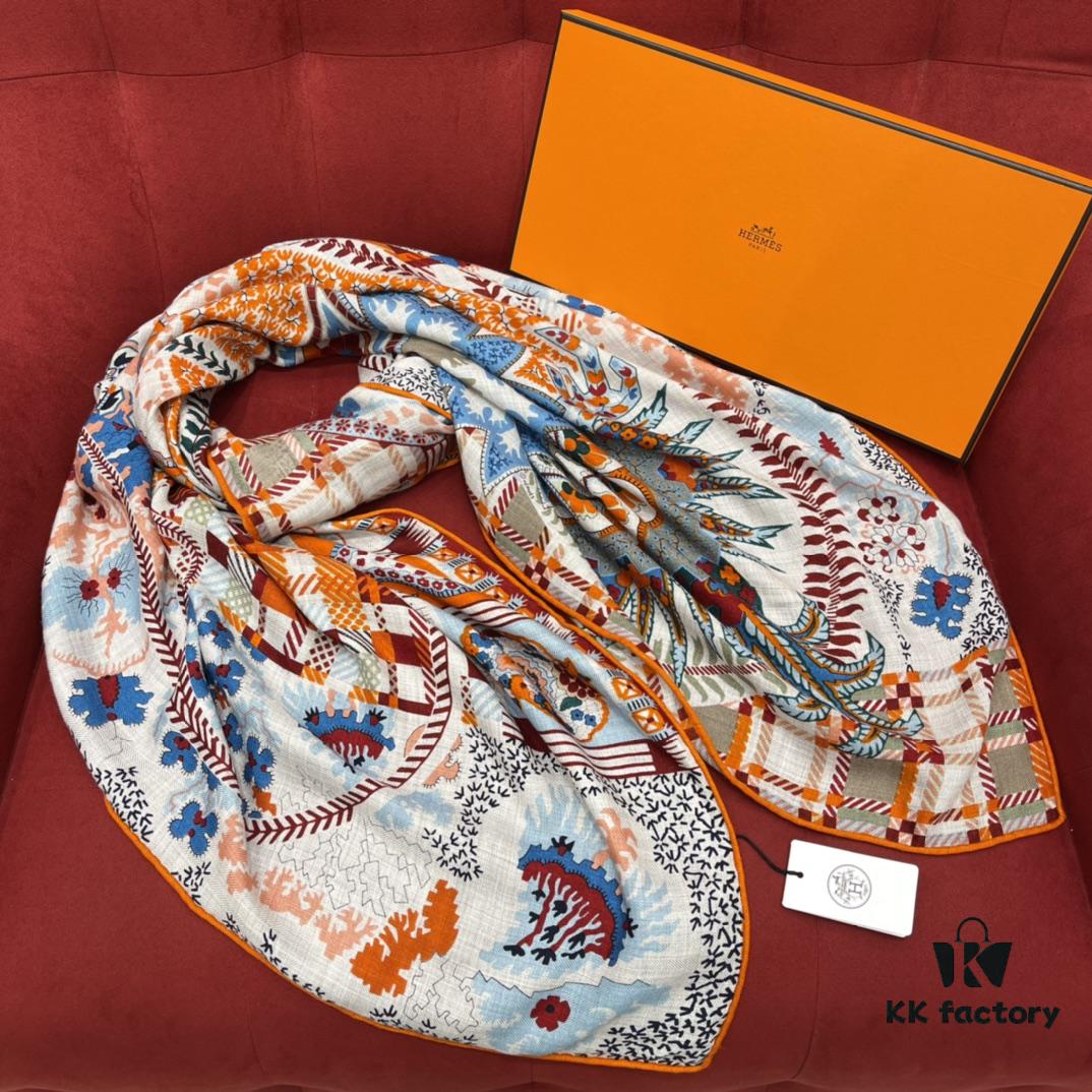 6931a930ccd8ab3d7af9d96f Hermes 100% Silk Cashmere Paisley Floral Scarf, 140x140cm