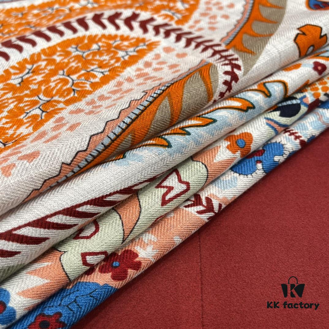 6931a931ccd8ab3d7af9d971 Hermes 100% Silk Cashmere Paisley Floral Scarf, 140x140cm