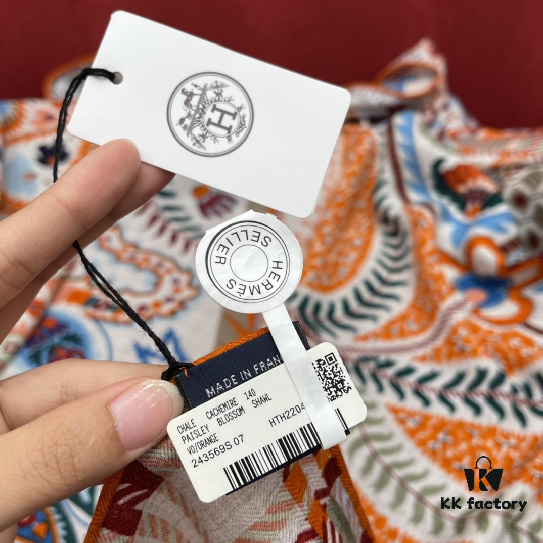 6931a931ccd8ab3d7af9d973 Hermes 100% Silk Cashmere Paisley Floral Scarf, 140x140cm