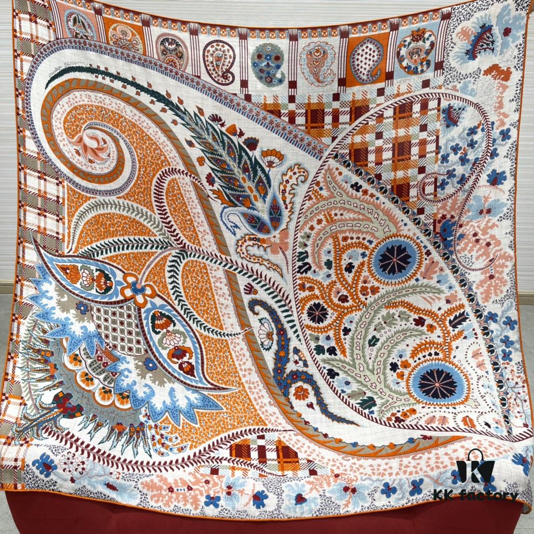6931a931ccd8ab3d7af9d974 Hermes 100% Silk Cashmere Paisley Floral Scarf, 140x140cm