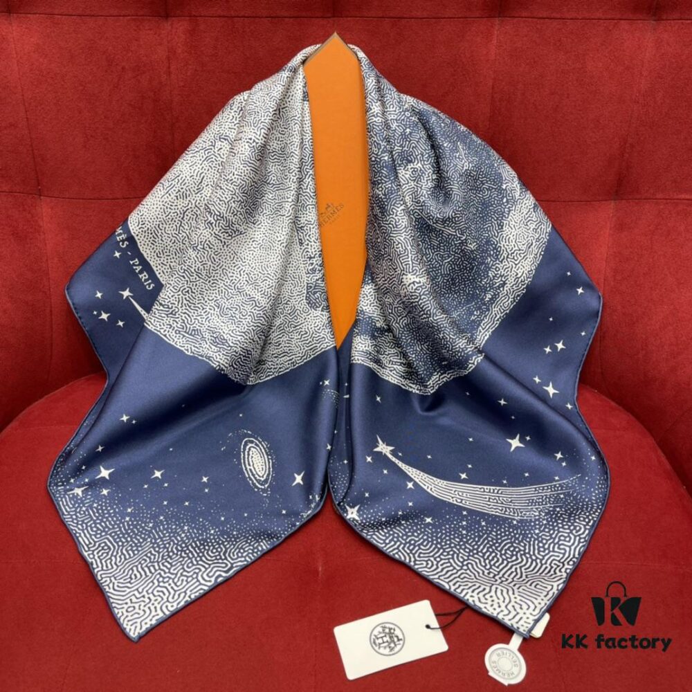 6931a931ccd8ab3d7af9d97f HERMES Double-Sided White Moonlight Square Scarf, Elegant Color Scheme – Reversible Design, 100% Mulberry Silk, 90*90CM